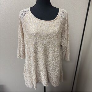 Brittany Black Elegant Cream Lace 3/4 Sleeve Women's Top. Size XL